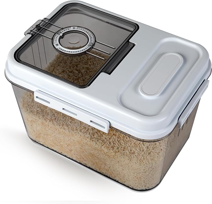 Chef's Path Extra Large Airtight Rice Storage Container with Measuring Cup, Pack of 1, 8 L Capacity, Kitchen and Pantry Canister for Rice, Flour, Sugar, and Baking Supplies