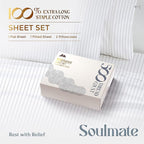 Mayfair Linen 100% Cotton Printed Bed Sheets Full Size Set - 500 Thread Count Cotton Sheets for Full Size Bed, 4 PC Set (Pinstripe - Light Grey), Soft, Cooling, Sateen Weave 16" Deep Pocket Bedsheet