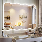 Hasipu Wavy Full Length Mirror with Lights - 40"×32" LED Wavy Floor Mirror, Frameless, Dimmable, Standing or Vertical/Horizontal Wall-Mounted Mirror for Bedroom, Living Room, Cloakroom