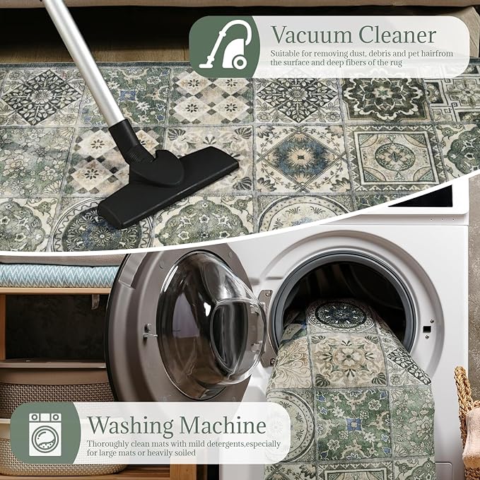 Washable Entryway Rug 3'x5 Non-Slip Backing Vintage Indoor Rug Low Pile Lighrweight Carpet for High-Traffic Indoor Entrance & Kitchen