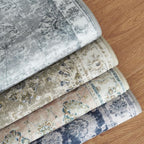 jinchan Fiora Floral 2x3 Rug for Entryway - Vintage Washable Area Rug Ultra-Thin Low Pile Soft Small Non Slip Distressed Indoor Door mat Accent for Entrance Kitchen Bathroom Bedroom (2x3ft, Taupe)