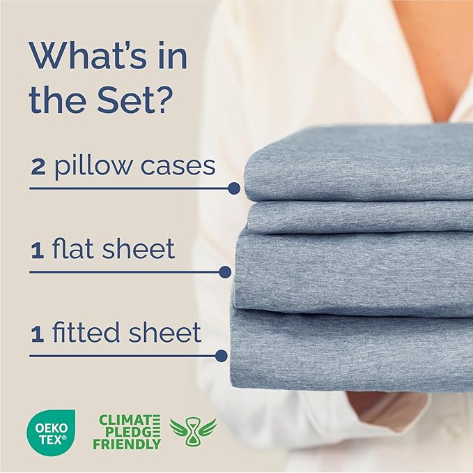King Size 4 Piece Sheet Set - Comfy Breathable & Cooling Bed Sheets Set - Hotel Luxury Bedding for Women, Men, Kids, Teens, Boys & Girls - Deep Pockets, Soft & Wrinkle Free - Blue (Heathered Sheets)