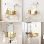 SWTYMIKI Shower Caddy Hanging Organizer - Over the Door Shower Caddy with 6 Hooks, 2 Installation Ways, Stainless Steel Rustproof Bathroom Organizer, Gold Small