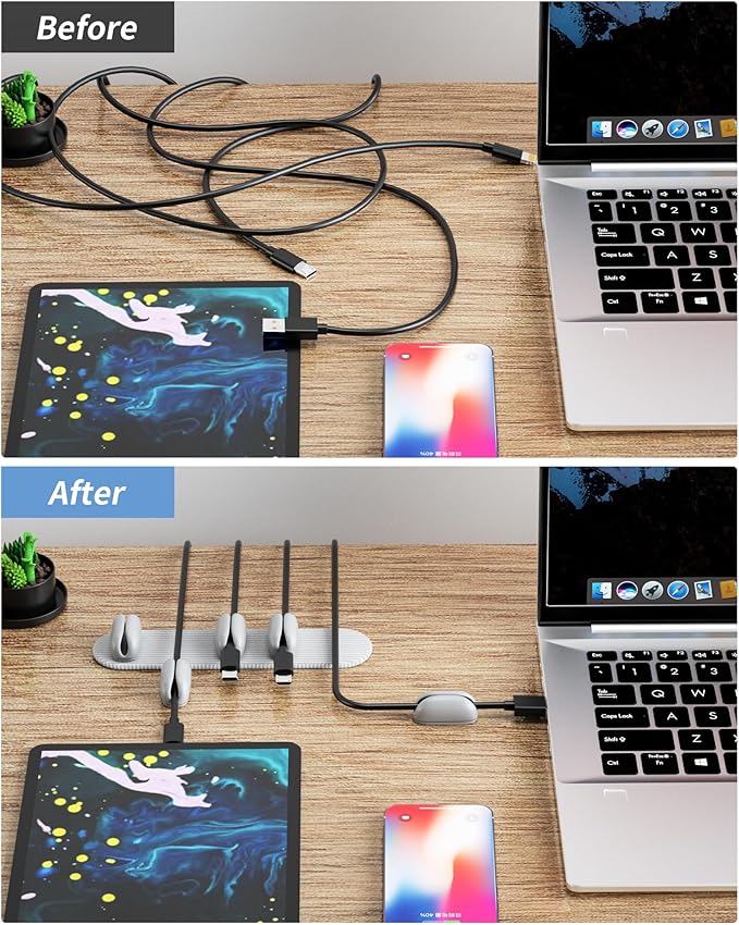 5-Pack Magnetic Cable Clips Cord Organizer - Smoothly Adjustable, Puretor Desk Cable Management Clips. Ideal Wire Holders for Desktop, Nightstand, Wall - Perfect for Home Office, Phone, Car (Grey)