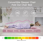 Folding Sofa Bed, 4 in 1 Convertible Sleeper Chair with Pillow, Twin Memory Foam Fold Out Chair Bed, Modern Floor Futon Sofa Couch Mattress for Living Room/Guest/Apartment, Pink