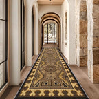 Brown Geometric Runner Rug, 1.3x7ft Hallway Runner Washable Rug, Corridor & Foyer High-Traffic Rugs, Indoor Durable Non-Slip Mat, Vintage Southwestern Decorative Home Carpet