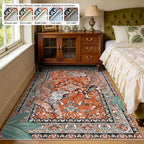 Tiger Washable Rugs for Living Room 4x6Ft, Boho Jungle Bedroom Area Rugs, Thin Botanical Entryway Nursery Area Floor Carpets for Dorm Dining Room Kids Playroom Study Farmhouse, Rust Red