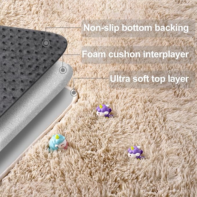qulint 5x7 Area Rugs for Living Room, Fluffy Shaggy Rug for Bedroom Modern Plush Tan Rug, Soft Shag Fuzzy Carpets Solid Alfombra for Boys and Girls Dorm Room Home Decor (5ft x 7ft, Light Tan)