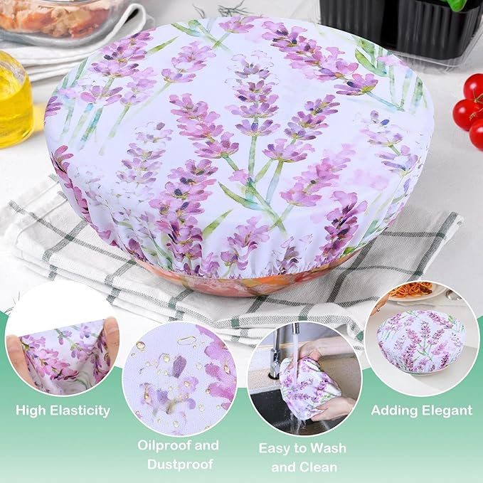 5 Pieces Bowl Covers Reusable, 5 Size Elastic Cloth Bowl Covers for Bread Proofing Stretch Food Covers Washable for Food Fruits Leftover (Pink Floral Eucalyptus leaves)