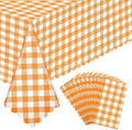 NatNarr 12 Pack Orange Gingham Tablecloth, 54 X 108Inch Plastic Orange Checkered Table Cloth Disposable Scalloped Tablecloths Waterproof Plaid Table Cover for Picnic Wedding Birthday Outdoors Party