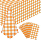 NatNarr 12 Pack Orange Gingham Tablecloth, 54 X 108Inch Plastic Orange Checkered Table Cloth Disposable Scalloped Tablecloths Waterproof Plaid Table Cover for Picnic Wedding Birthday Outdoors Party