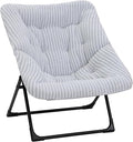 Comfy Saucer Chair for Adults, Soft Faux Fur Bedroom Chair, Accent Dorm Chairs, Flexible Living Room Reading Chairs, Oversized Folding Seat for Teens, X-Large, Stripe Grey
