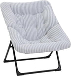 Comfy Saucer Chair for Adults, Soft Faux Fur Bedroom Chair, Accent Dorm Chairs, Flexible Living Room Reading Chairs, Oversized Folding Seat for Teens, X-Large, Stripe Grey
