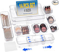 Aneco 14 Pieces Extendable Clear Drawer Organizer Adjustable Vanity Storage Box 4-Size Desk Drawer Divider Acrylic Storage Bins for Makeup, Cosmetic, Jewelries, Bedroom Kitchen Utensils Gadgets
