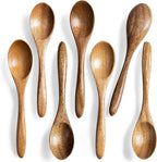 7 PCS Small Wooden Spoons, 5.8 Inch Honey Spoons for Tea, Acacia Wooden Honey Teaspoon for Coffee, Little Tiny Wood Spoons, Bamboo Table Spoon for stirring, Wooden Spoons for Utensils Set