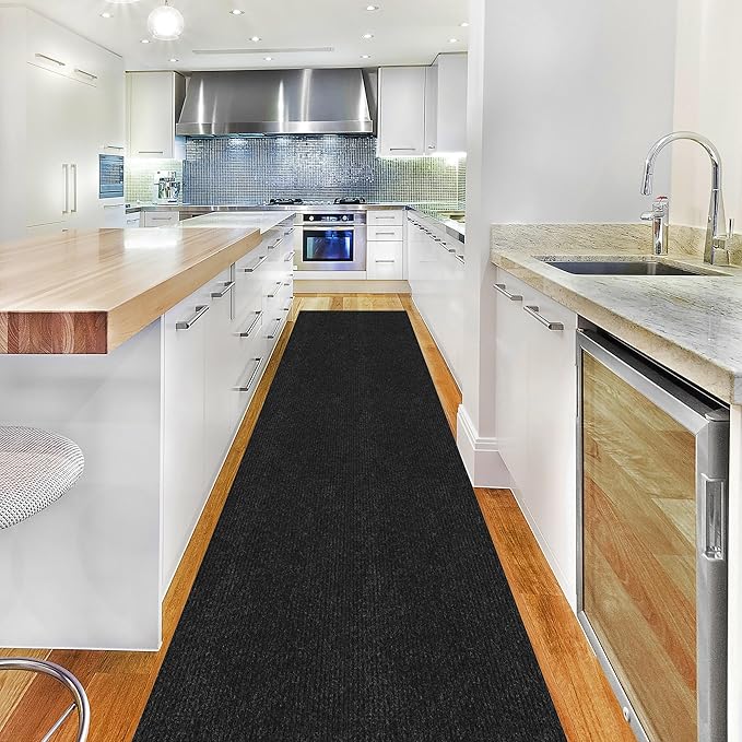 Ottomanson 2' x 40' Hallway Runner with Scraper Pile Extra Durable Non-Slip Rug Mat for Indoor & Outdoor Use - Ideal for Kitchen, Entryway, Patio & Garage - High-Traffic Carpet, Black