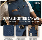 Asaya Chef and BBQ Apron with Bottle Opener and Hand Towel - 10oz Cotton Canvas, Stainless Steel Hardware - Cross Back Straps