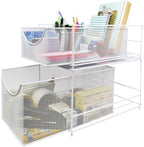 Sorbus® Cabinet Organizer Set—Mesh Storage Organizer with Pull Out Drawers—Ideal for Countertop, Cabinet, Pantry, Under the Sink, Desktop and More (White Two-Piece Set)