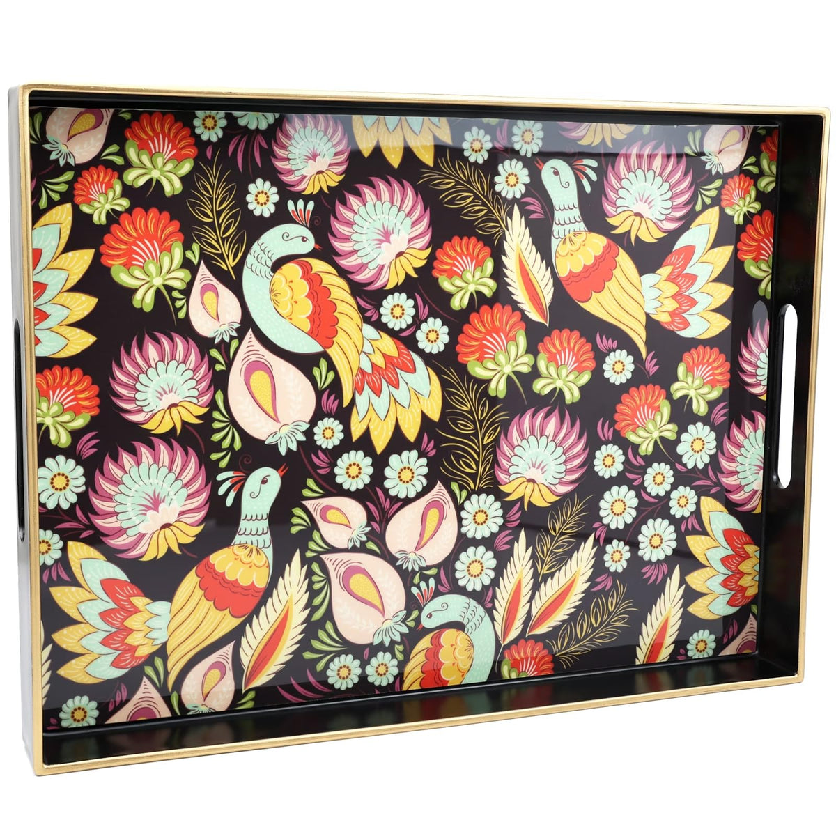 Spsyrine Decorative Serving Tray with Handles, Lacquered Coffee Table Tray for Ottoman, Rectangular Waterproof Platters for Centerpieces, Parties, Living Room, Kitchen Counter Organization SP3040RE2