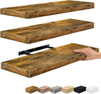 Sorbus Floating Shelves for Wall - 24" Bathroom Shelves, Wall Decor for Bedroom, Kitchen, Living Room, Home Decor & Book storage - Mounted Floating Shelf with Invisible Brackets (Rustic Brown, 3 Pack)