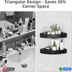 Wisfame Black Corner Shower Caddy - Rustproof Aluminium Triangle Shower Shelf - No Drill & Drill Installation - 2 Bathroom Shelves Wall Mounted (20LB Capacity/Tier)