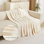 MYSKY HOME Loveseat Cover Beige Couch Cover Sectional Couch Covers for 2 Cushion Couch Sofa Thick Universal Chenille Sofa Cover with Tassel Durable Furniture Protector for Dogs 91" x 118"