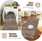 Washable Area Rug 2'6'' x 8' Vintage Traditional Persian Mat - Foldable Distressed Non-Slip Machine Washable Carpet for Living Room Bedroom Kitchen Home Decor - Umber and Slate