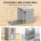 Clothes Storage Bins with Metal Frame Foldable Storage Box Clothes Organizers Storage Containers for Clothes Sheets Blankets Books Toys Gifts and Holiday Decorations (100Lx3 Pack)