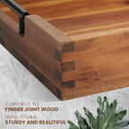 Ottoman Tray, Acacia Wood Serving Tray with Metal Handles, 16.5x12.5in Food Drinks Tray for Coffee Table, Breakfast, Dinner & Bar, Rustic Decorative Storage Tray for Ottoman, Kitchen, Packaging