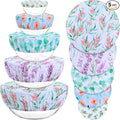 5 Pieces Bowl Covers Reusable, 5 Size Elastic Cloth Bowl Covers for Bread Proofing Stretch Food Covers Washable for Food Fruits Leftover (Pink Floral Eucalyptus leaves)