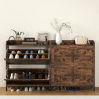 HOMCOM Shoe Storage Cabinet with 2 Flip Drawers, Legs, Farmhouse Freestanding Narrow Shoe Cabinet, Slim Hidden Rack Organizer for Entryway, Hallway, Rustic Brown Wood Grain