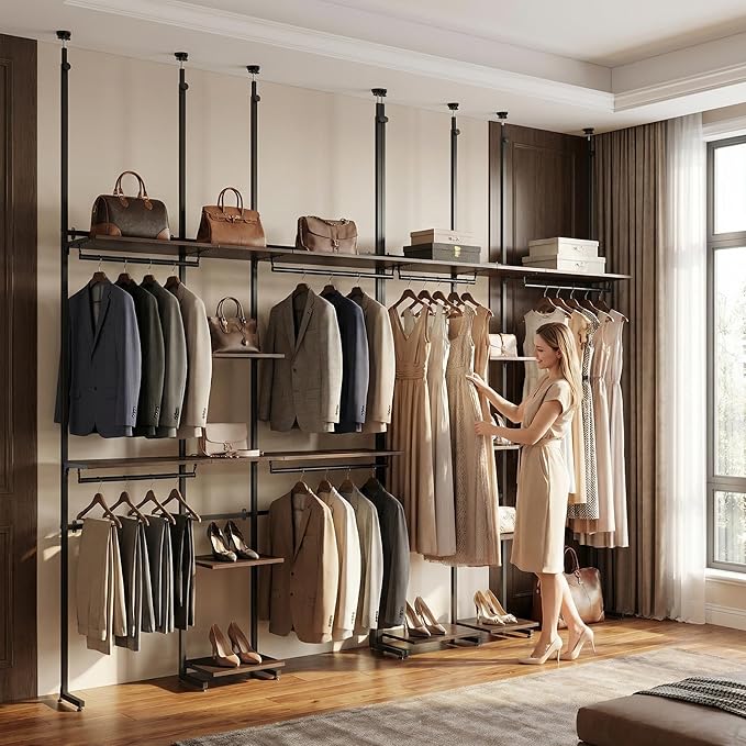 M MZG Heavy Duty Garment Rack Clothes Rack Storage Closet Clothing Rack Black 16.8" D x72.1 W x 137.9" H