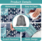 Picnic Table Cover with Bench Covers, Camping Essentials, Rustic Cabin Deer Bear Stripes Waterproof Windproof Patio Table Cover, Fitted Tablecloth Cover with Elastic Edge for Outdoor 3 PCS 30x60 Inch