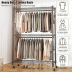 BATHWA Clothes Racks for Hanging Clothes, 25 mm tube Heavy Duty 47.3"W x 17.7"D x 80.7"H Large Wardrobe Rack with Shelves & Wheels Rolling Multifuctional for Bedroom Laundry Walk-in Closet Organizer