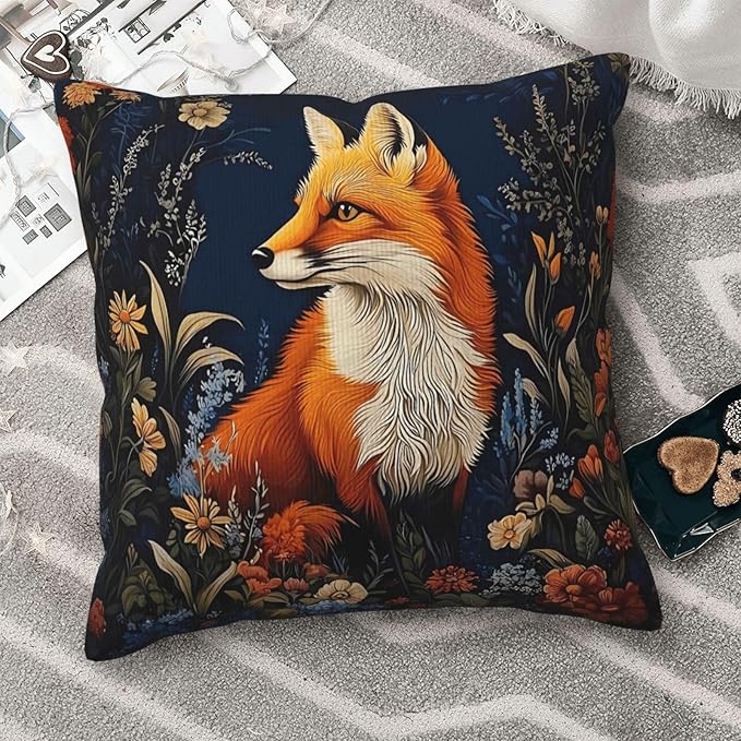 William Morris Abstract Vintage Floral Fox Design 18x18 inches Throw Pillow Covers Square Pillowcases Decor for Bed Couch Sofa Living Room Cushion Covers