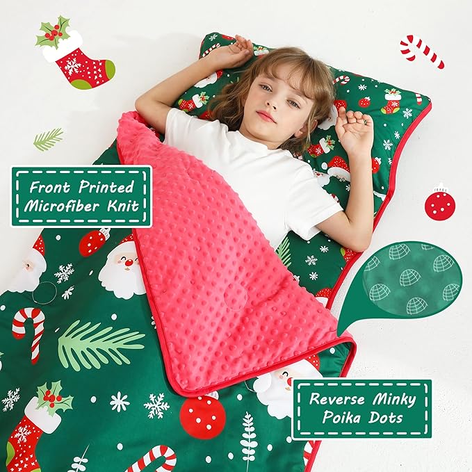 Toddler Nap Mat with Pillow and Blanket, Extra Large Rolled Napping Mats,Slumber Bags for Boys Girls,Kids Sleeping Bag for Daycare, Preschool Travel Camping