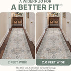 2'6''x14 Runner Rugs for Hallway, Machine Washable Non Slip Vintage Rugs, Low Pile Soft Print Rug for enrtyway, Corridor, Home Office,Light Taupe Brown