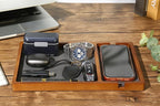 Shinpuru Wooden Valet Tray for Men, Nightstand Organizer with Leather Inlay, EDC Essentials Catchall Tray for Keys, Phone, Wallet, Watch, Earbuds - Bedside Desk Entryway Tray (Wood-Phone)