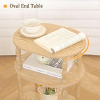 MaxSmeo End Table with Charging Station, Small Oval Side Table
