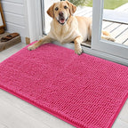 OLANLY Dog Door Mat for Muddy Paws 36x24, Absorbs Moisture and Dirt, Absorbent Non-Slip Washable Doormat, Quick Dry Chenille Mud Mat for Dogs, Entry Indoor Entryway Carpet for Inside Floor, Hot Pink
