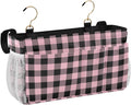 Buffalo Plaid Check Pink Print Bedside Caddy Storage Bag Bedside Organizer for Bunk Bed Headboards College Organizer Caddy Hanging Shelf 6 Pockets with Hooks for Drinks Magazine Phone Holder