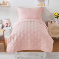 4 Piece Toddler Bedding Set for Girls Pink Geometric Stitched Soft Microfiber Crib Bed Sheets Set Lightweight Quilted Comforter Set for Baby | Include Comforter, Flat Sheet, Fitted Sheet, Pillowcase