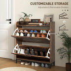 HOMCOM Shoe Storage Cabinet with 2 Flip Drawers, Legs, Farmhouse Freestanding Narrow Shoe Cabinet, Slim Hidden Rack Organizer for Entryway, Hallway, Rustic Brown Wood Grain