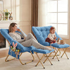 Kasunpul Comfy Saucer Chair, Foldable Living Room Chairs, Soft Faux Fur Lounge Chair for Bedroom, Reading Chairs for Adults, Teens, X-Large (Blue)