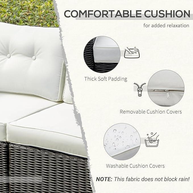 Outsunny 2 Piece Patio Wicker Corner Sofa Set, Outdoor PE Rattan Furniture