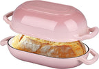 VORRINGARD Enameled Cast Iron Sourdough Bread Oven, Dutch Oven, Loaf Cast Iron Bread Pan for Homemade Bread Baking, Meatloaf Pan with Lid, 5QT, Pink