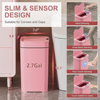 Vanpopubs 2 Pack 2.7 Gal Bathroom Trash Can with Lid, Automatic Trash Can Small Smart Garbage Can Touchless, Slim Motion Sensor Waterproof Plastic Trash Bins for Bedroom Office Kitchen Toilet Pink