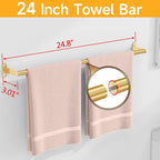 MKO Bathroom Towel Bar, 24 Inch Towel Rod for Bathroom, Heavy Duty Bath Hand Towel Holder Wall, Single Rod, Gold, Easy of Installation