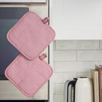 KITCHENAID Gourmet Series Gridlines Pot Holders 2-Pack Set, Heat Resistant up to 600°F, Soft Silicone Grip, Magnetic Cuff, Dried Rose, 8"x8"