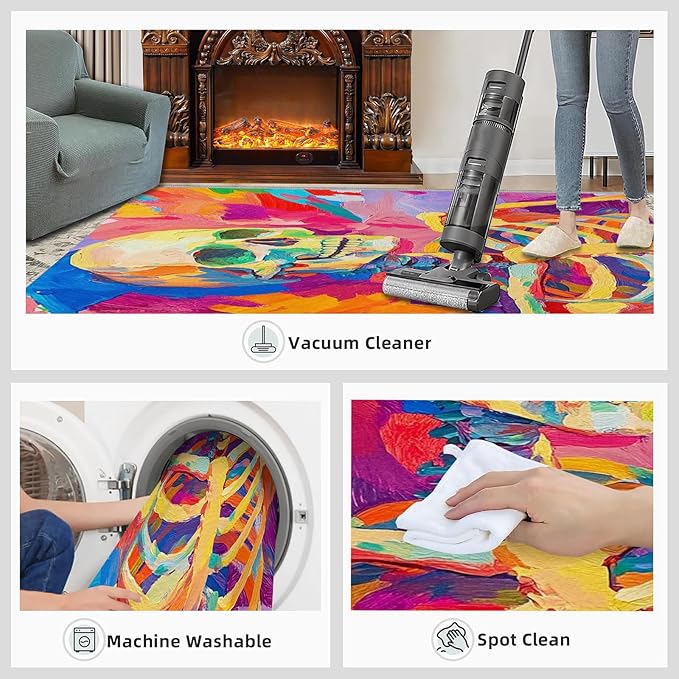 6x9 Abstract Graffiti Living Room Rug - Colorful Skeletons Bedroom Carpet, Pop Art Classroom Rug for Carpet Boy Bedroom Office Nursery Hardwood Home Decor
